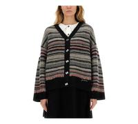 Ganni - Cardigan Boxy Rayé en Laine Douce - Femme - Pulls - Multicolore - Taille: 36 FR