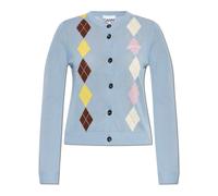 Ganni - Cardigan en coton léger Argyle - Femme - Pulls - Bleu - Taille: 44 FR