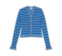 Ganni - Cotton Pointelle Stripe Cardigan Marina - Femme - Pulls - Bleu - Taille: 42 FR