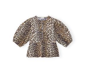 Ganni - Cotton Poplin Peplum Tie Blouse - Femme - Blouses et Chemises - Multicolore - Taille: 36 FR