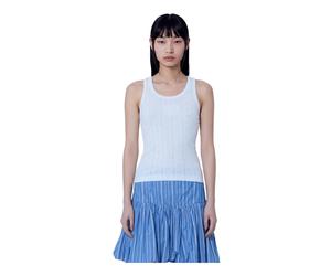 Ganni - Débardeur côtelé compact en jersey pointelle - Femme - Tops - Blanc - Taille: 40 FR