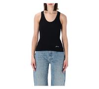 Ganni - Débardeur en Coton Doux Côtelé - Femme - Tops - Noir - Taille: 40 FR