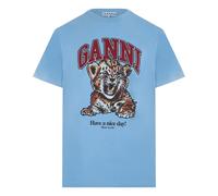 Ganni, Femme, Tops, Bleu, Taille: 38 FR T-shirt en coton avec imprimé