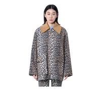 Ganni, Femme, Vestes, Brun, Taille: 34/36 FR Veste Midi en Toile Imprimée Léopard
