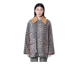 Ganni, Femme, Vestes, Brun, Taille: 34/36 FR Veste Midi en Toile Imprimée Léopard