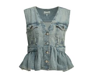 GANNI haut à basque en denim femme en coton bleu clair - 36