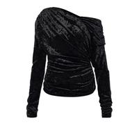 Ganni - Haut drapé en velours - Femme - Blouses et Chemises - Noir - Taille: 38 FR
