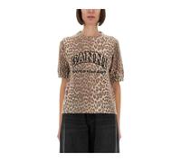 Ganni - Haut en maille à motif léopard avec un graphisme Have a Nice Day ! - Femme - Pulls - Brun - Taille: 38 FR