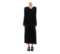 Ganni - Interlock Jersey Crossover Ruched Long Dress - Femme - Robes - Noir - Taille: 38 FR