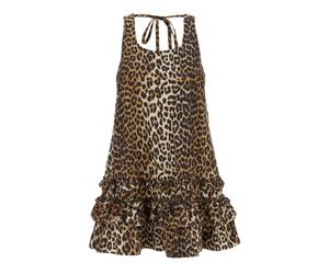 Ganni - Leopard Cotton Poplin Mini - Femme - Robes - Brun - Taille: 38 FR