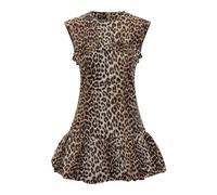 Ganni - Mini-robe en coton à imprimé léopard - Femme - Robes - Brun - Taille: 34 FR