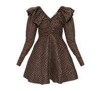Ganni - Plaid Mini Dress - Femme - Robes - Brun - Taille: 40 FR