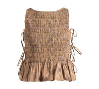 Ganni - Smocked Scoopback Top - Femme - Tops - Brun - Taille: 38 FR