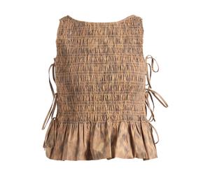 Ganni - Smocked Scoopback Top - Femme - Tops - Brun - Taille: 38 FR