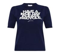Ganni - T-shirt à manches bouffantes avec slogan - Femme - Tops - Bleu - Taille: 36 FR