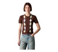 Ganni - T-shirt Argyle en Coton Léger - Femme - Pulls - Brun - Taille: 38 FR