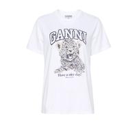 Ganni - T-shirt Basic Jersey Léopard Coupe Décontractée - Femme - Tops - Blanc - Taille: 36 FR