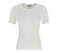 Ganni - T-shirt côtelé en coton stretch - Femme - Tops - Blanc - Taille: 38 FR