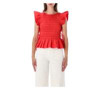 Ganni - Top smocké - Femme - Blouses et Chemises - Rouge - Taille: 36 FR