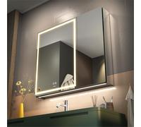 GANPE Armoire à Miroir de médecine de Salle de Bains éclairée par LED avec Prise et USB, Gradation antibuée et réglage de la Couleur, Armoire en Aluminium résistant à la Rouille (75 x 70 cm)