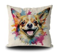 Ganshan Bi Housse de coussin décorative pour chien Chihuahua mignon peinture colorée chien chiot art taie d'oreiller décorative pour lit canapé canapé chien amoureux cadeau 50 x 50 cm lin double face
