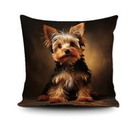 Ganshan Bi Housse de coussin décorative pour chien Yorkshire Terrier Mignon Chien Chiot Animal Art Décor Taie d'oreiller pour canapé Lit Canapé Amoureux des Chiens Cadeau 45 x 45 cm Toile Double Face