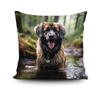 Ganshan Bi Housse de coussin mignonne Leonberger chien chien chiot animal art décor taie d'oreiller pour canapé lit canapé chien amoureux cadeau 45 x 45 cm toile double face style 2