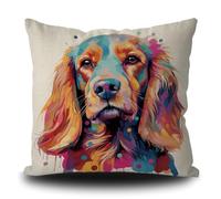 Ganshan Bi Mignon cocker épagneul chien housse de coussin décorative peinture colorée chien chiot art taie d'oreiller décorative pour lit canapé canapé chien amoureux cadeau 40 x 40 cm lin double face