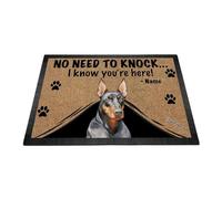 Ganshan Bi Paillasson personnalisé avec aquarelle chien Doberman Pinscher Tapis de sol de bienvenue pas besoin de frapper Je sais que vous êtes ici cadeau pour les amoureux des chiens 23,6" x 15,7"