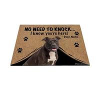 Ganshan Bi Paillasson personnalisé avec chien amusant Pitbull Tapis de sol de bienvenue pas besoin de frapper Je sais que vous êtes ici cadeau pour les amoureux des chiens 35,4" x 23,6", style 9