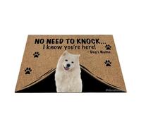 Ganshan Bi Paillasson personnalisé avec chien amusant Samoyède Tapis de sol de bienvenue pas besoin de frapper Je sais que vous êtes ici cadeau pour les amoureux des chiens 23,6" x 15,7", style 2