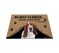Ganshan Bi Paillasson personnalisé avec chien drôle Basset Hound Tapis de sol de bienvenue Pas besoin de frapper Je sais que vous êtes ici cadeau pour les amoureux des chiens 27,5" x 17,7", style 1