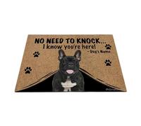 Ganshan Bi Paillasson personnalisé avec chien drôle bouledogue français tapis de sol de bienvenue pas besoin de frapper Je sais que vous êtes ici cadeau pour les amoureux des chiens 23,6" x 15,7",