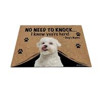 Ganshan Bi Paillasson personnalisé avec chien drôle de bienvenue maltais No Need to Knock I Know You're Here Cadeau pour les amoureux des chiens 60 x 40 cm, style 3