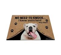 Ganshan Bi Paillasson personnalisé avec chien drôle de bouledogue blanc tapis de sol de bienvenue pas besoin de frapper Je sais que vous êtes ici cadeau pour les amoureux des chiens 27,5" x 17,7",