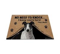 Ganshan Bi Paillasson personnalisé avec chien drôle de chien gris, tapis de sol « No Need to Knock I Know You're Here » - Cadeau pour les amoureux des chiens - 60 x 40 cm - Style 1