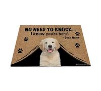 Ganshan Bi Paillasson personnalisé avec chien drôle Golden Retriever Tapis de sol de bienvenue Pas besoin de frapper Je sais que vous êtes ici cadeau pour les amoureux des chiens 23,6" x 15,7", style