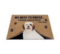 Ganshan Bi Paillasson personnalisé avec chien drôle Lhasa Apso Tapis de sol de bienvenue pas besoin de frapper Je sais que vous êtes ici cadeau pour les amoureux des chiens 27,5" x 17,7", style 3