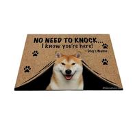 Ganshan Bi Paillasson personnalisé avec chien drôle Shiba Inu Tapis de sol de bienvenue Pas besoin de frapper Je sais que vous êtes ici cadeau pour les amoureux des chiens 35,4" x 23,6", style 1