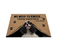 Ganshan Bi Paillasson personnalisé avec cocker amusant de chien « No Need to Knock I Know You're Here » - Cadeau pour les amoureux des chiens - 90 x 60 cm - Style 1