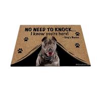 Ganshan Bi Paillasson personnalisé avec drôle de chien Pitbull Welcome No Need to Knock I Know You're Here Cadeau pour les amoureux des chiens 60 x 40 cm, style 6