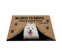 Ganshan Bi Paillasson personnalisé avec drôle de chien samoyède, tapis de sol « No Need to Knock I Know You're Here » - Cadeau pour les amoureux des chiens - 90 x 60 cm - Style 1