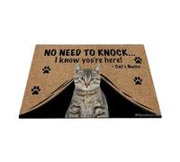 Ganshan Bi Paillasson personnalisé avec joli tapis de sol de bienvenue en forme de chat No Need to Knock I Know You're Here Cadeau pour les amoureux des chats 90 x 60 cm, style 1