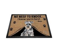 Ganshan Bi Paillasson personnalisé avec motif aquarelle de chien schnauzer miniature - Pas besoin de frapper I Know You're Here - Cadeau pour les amoureux des chiens - 60 x 40 cm