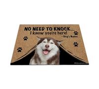 Ganshan Bi Paillasson personnalisé avec tapis de sol amusant de chien Husky No Need to Knock I Know You're Here Cadeau pour les amoureux des chiens 60 x 40 cm, style 1