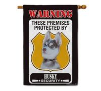 Ganshan Bi Panneau d'avertissement « These Premises Protected by Husky House Flag » - Drapeau de bienvenue pour l'extérieur de la ferme - 71,1 x 101,6 cm - Double face
