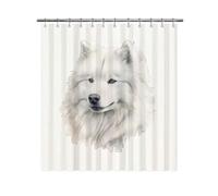 Ganshan Bi Portrait de chien Samoyède drôle Rideau de douche aquarelle animal animal chiot imprimé rideaux de bain pour salle de bain décoration d'intérieur avec 12 crochets 182 x 183 cm