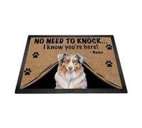 Ganshan Bi Tapis de porte personnalisé avec aquarelle chien berger australien tapis de sol de bienvenue pas besoin de frapper Je sais que vous êtes ici cadeau pour les amoureux des chiens 35,4" x