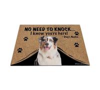 Ganshan Bi Tapis de porte personnalisé avec chien amusant Berger australien Tapis de sol de bienvenue pas besoin de frapper Je sais que vous êtes ici cadeau pour les amoureux des chiens 35,4" x 23,6",