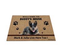 Ganshan Bi Tapis de sol de bienvenue pour chien de guérisseur bleu, tapis de porte drôle pour animaux de compagnie Bienvenue au cadeau de maison pour chien amoureux des chiens 35,4 "x23,6"